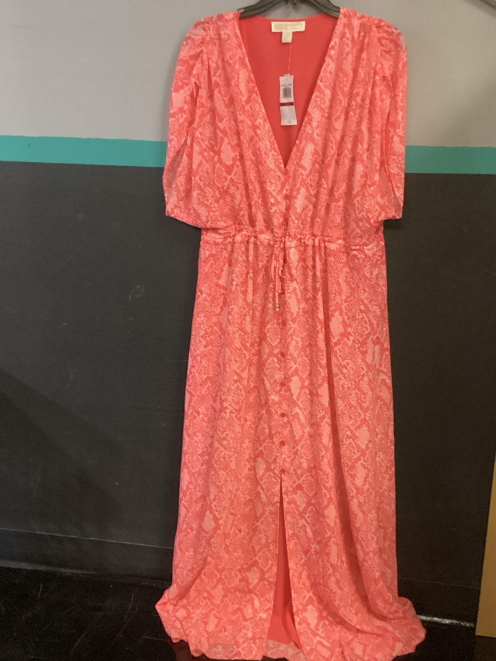 Michael Kors Coral-Print V-Neck Maxi Dress